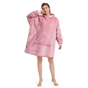 Ontdek de comfortabele roze Snuggle, een unisex hoodie deken voor volwassene.